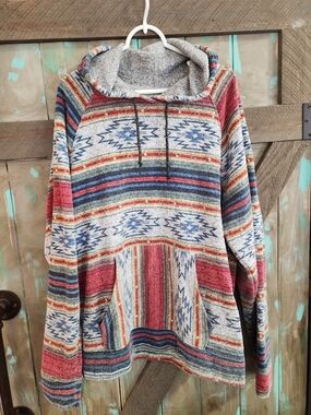 Brooklyn Cloth Multicolor Aztec Stripe Hoodie - Red, Blue, Gray, Cream